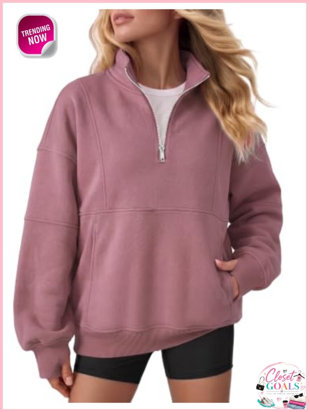 Plus Size Quarter Zip Fleece Pullover Sweatshirt Mock Neck Kangaroo Pocket